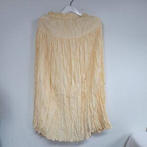 Susans Elastic Waistband Pleated Midi Skirt Medium Light Yellow Pull-On Casual